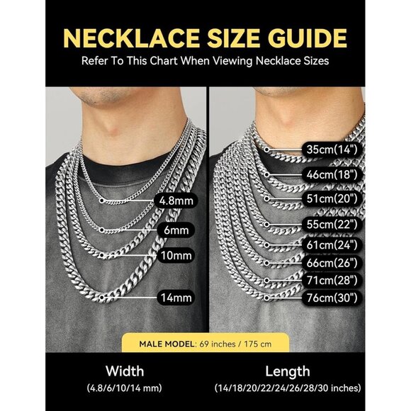 Miami Cuban Link Chain Necklace for Men Stainless Steel or Gold Plated Hip Hop - Picture 6 of 9